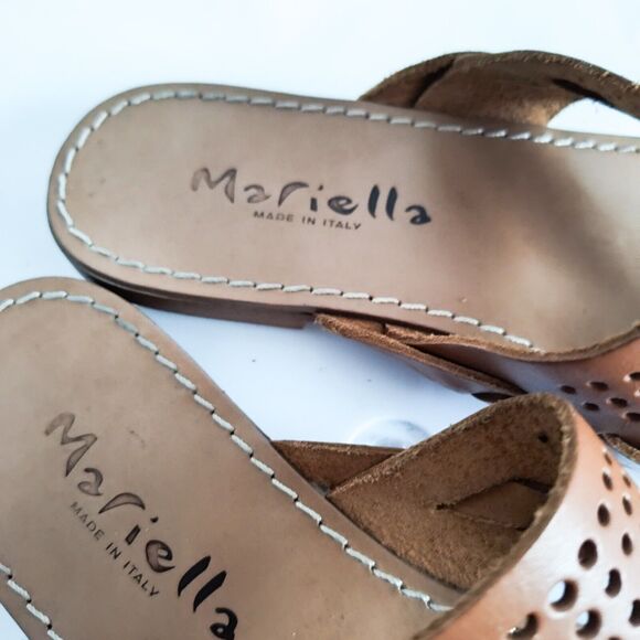 Mariella Boho Camel Tan Made in Italy Flip Flops Thongs Slides Sandals Size 7 - Picture 9 of 11